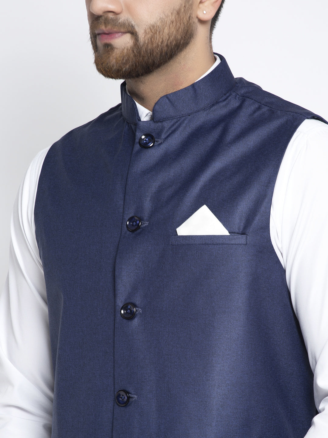 Jompers Men's Navy Blue Solid Nehru Jacket | Grocsy