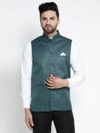 Jompers Men's Teal Solid Nehru Jacket | Grocsy