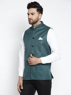 Jompers Men's Teal Solid Nehru Jacket | Grocsy