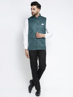 Jompers Men's Teal Solid Nehru Jacket | Grocsy