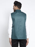 Jompers Men's Teal Solid Nehru Jacket | Grocsy