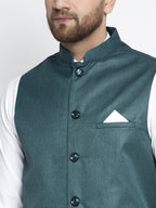Jompers Men's Teal Solid Nehru Jacket | Grocsy