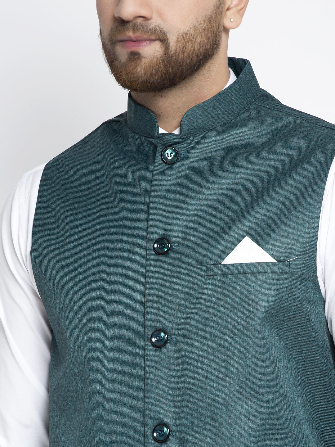 Jompers Men's Teal Solid Nehru Jacket | Grocsy