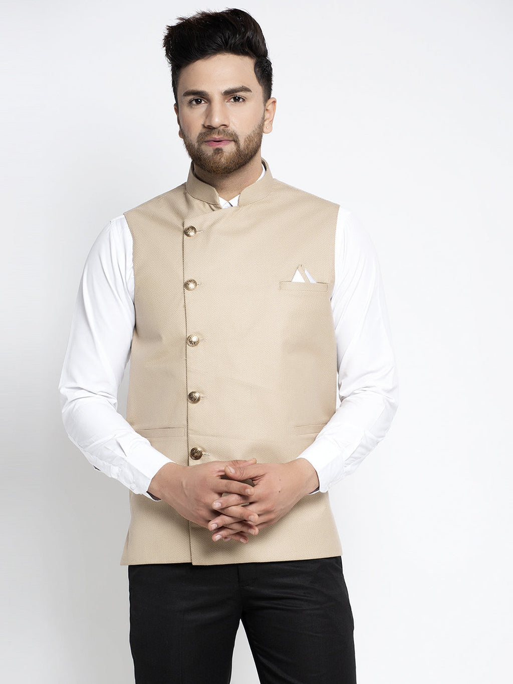 Jompers Men's Beige Nehru Jacket | Grocsy