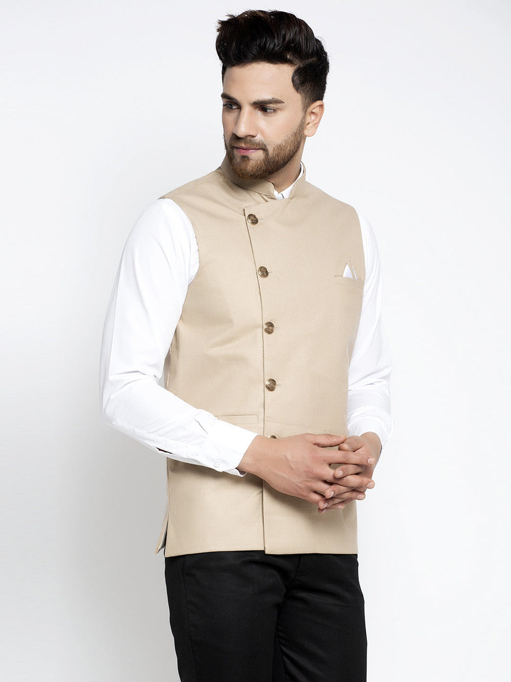 Jompers Men's Beige Nehru Jacket | Grocsy
