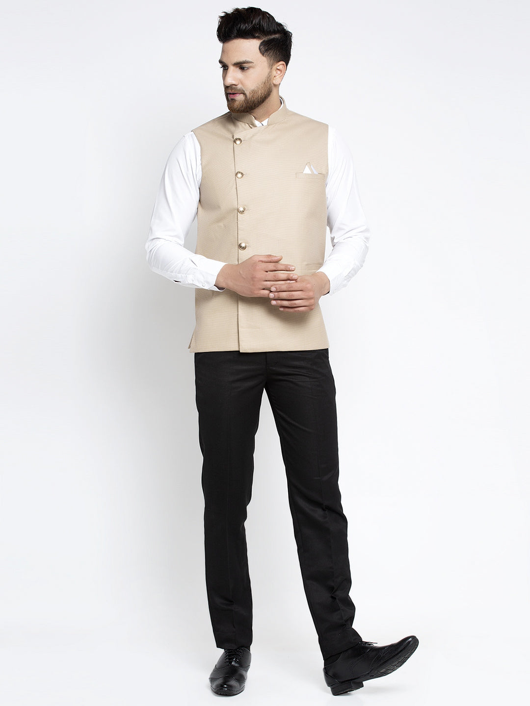 Jompers Men's Beige Nehru Jacket | Grocsy