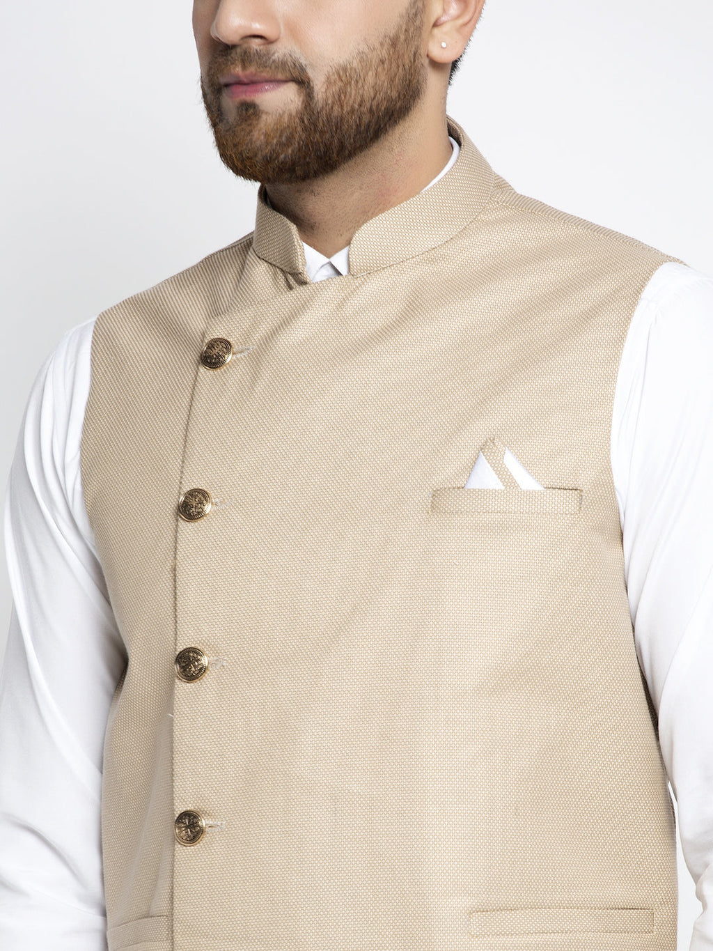 Jompers Men's Beige Nehru Jacket | Grocsy