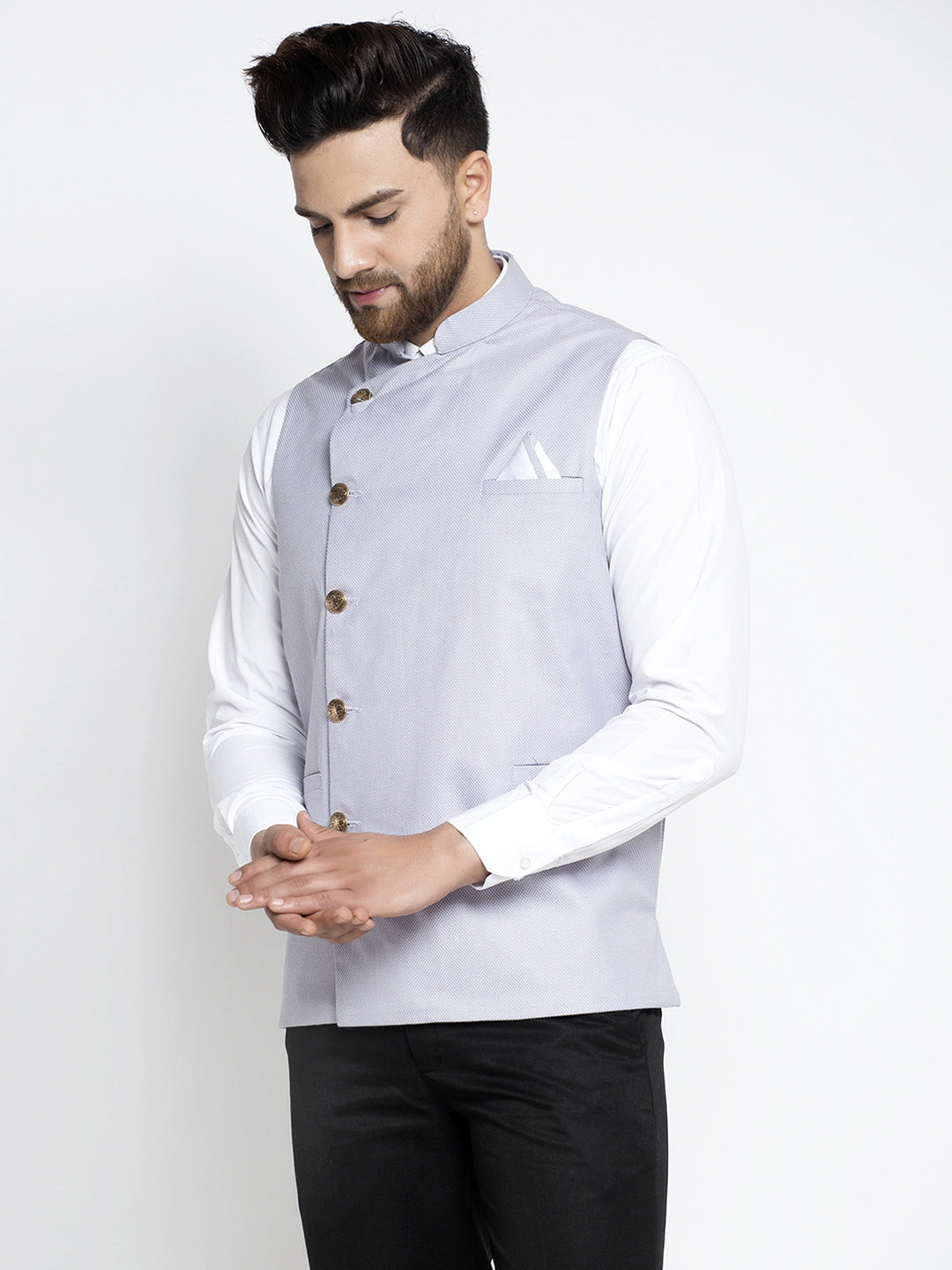 Jompers Men's Blue Nehru Jacket | Grocsy