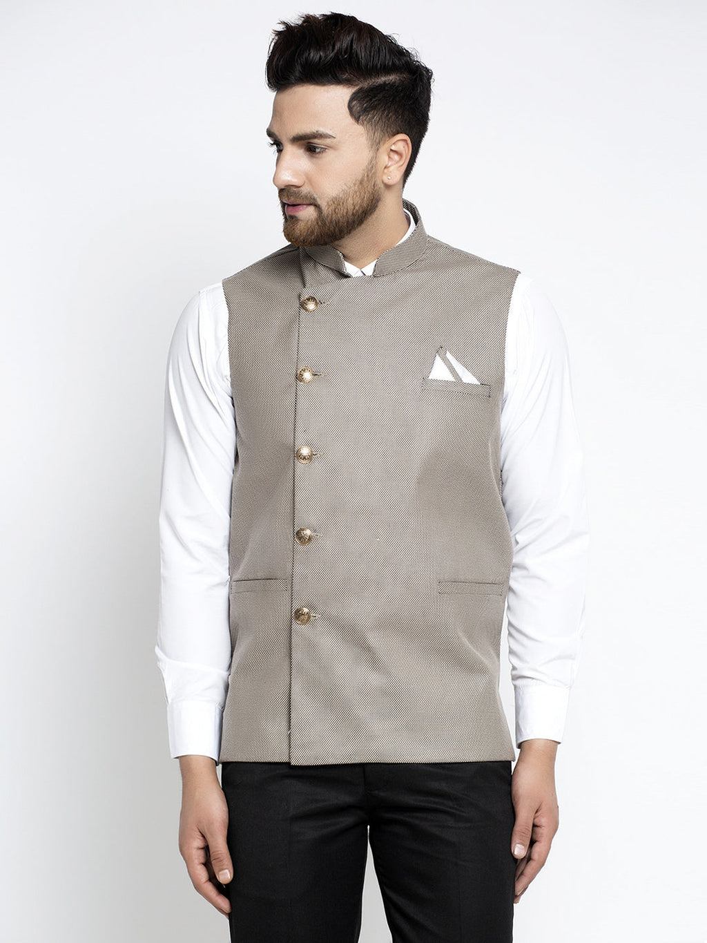 Jompers Men's Grey Nehru Jacket | Grocsy