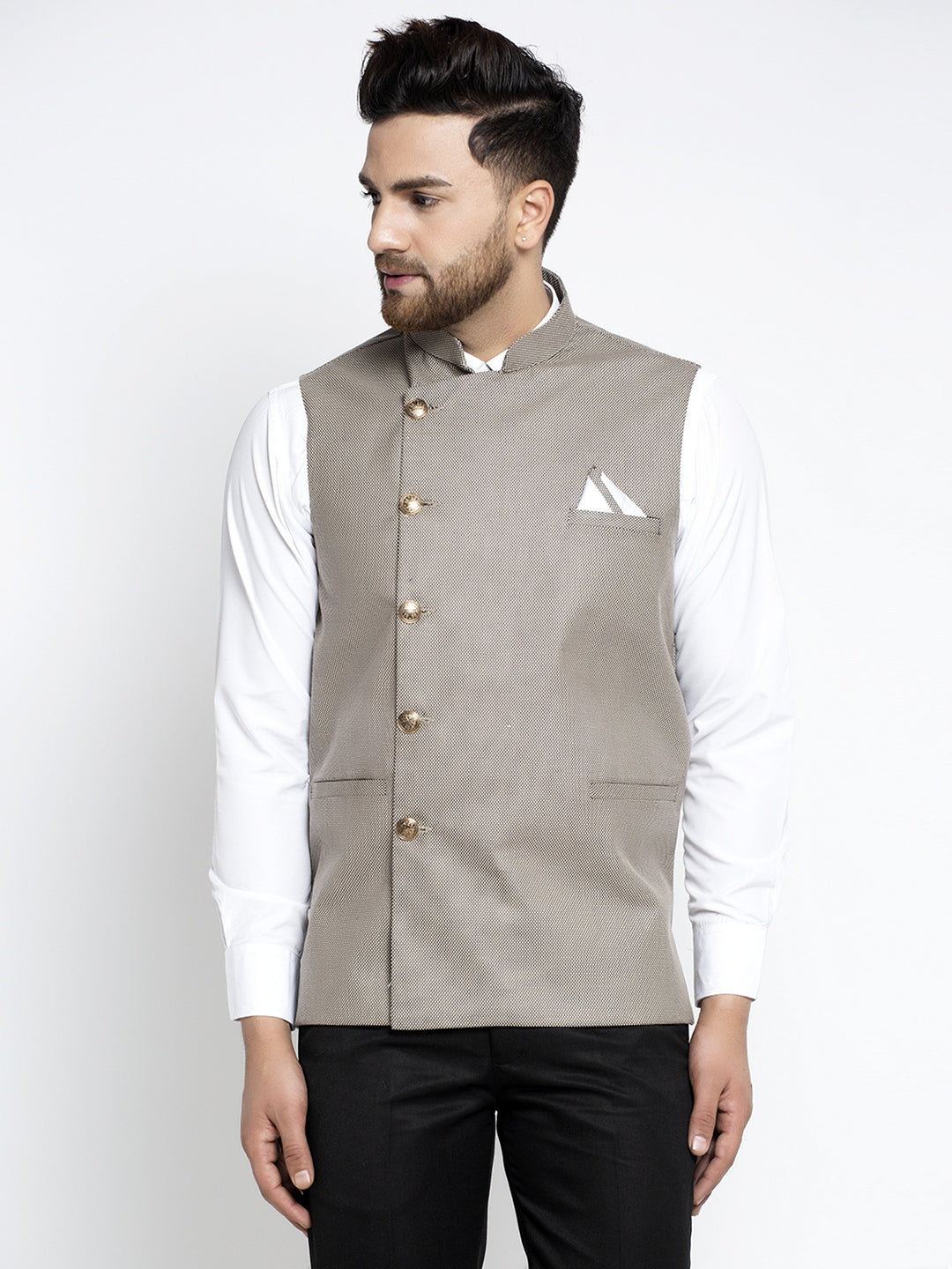 Jompers Men's Grey Nehru Jacket | Grocsy