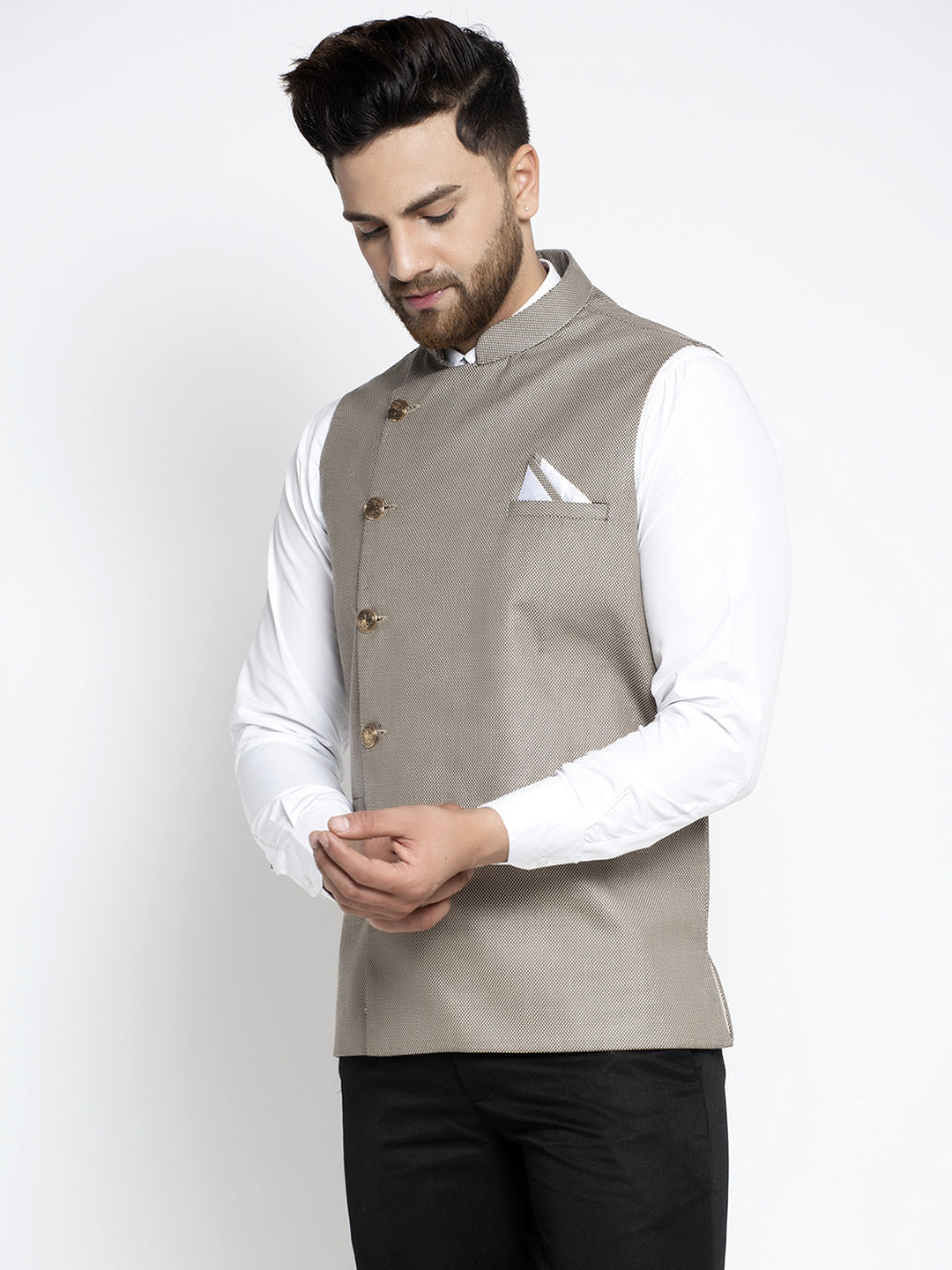 Jompers Men's Grey Nehru Jacket | Grocsy