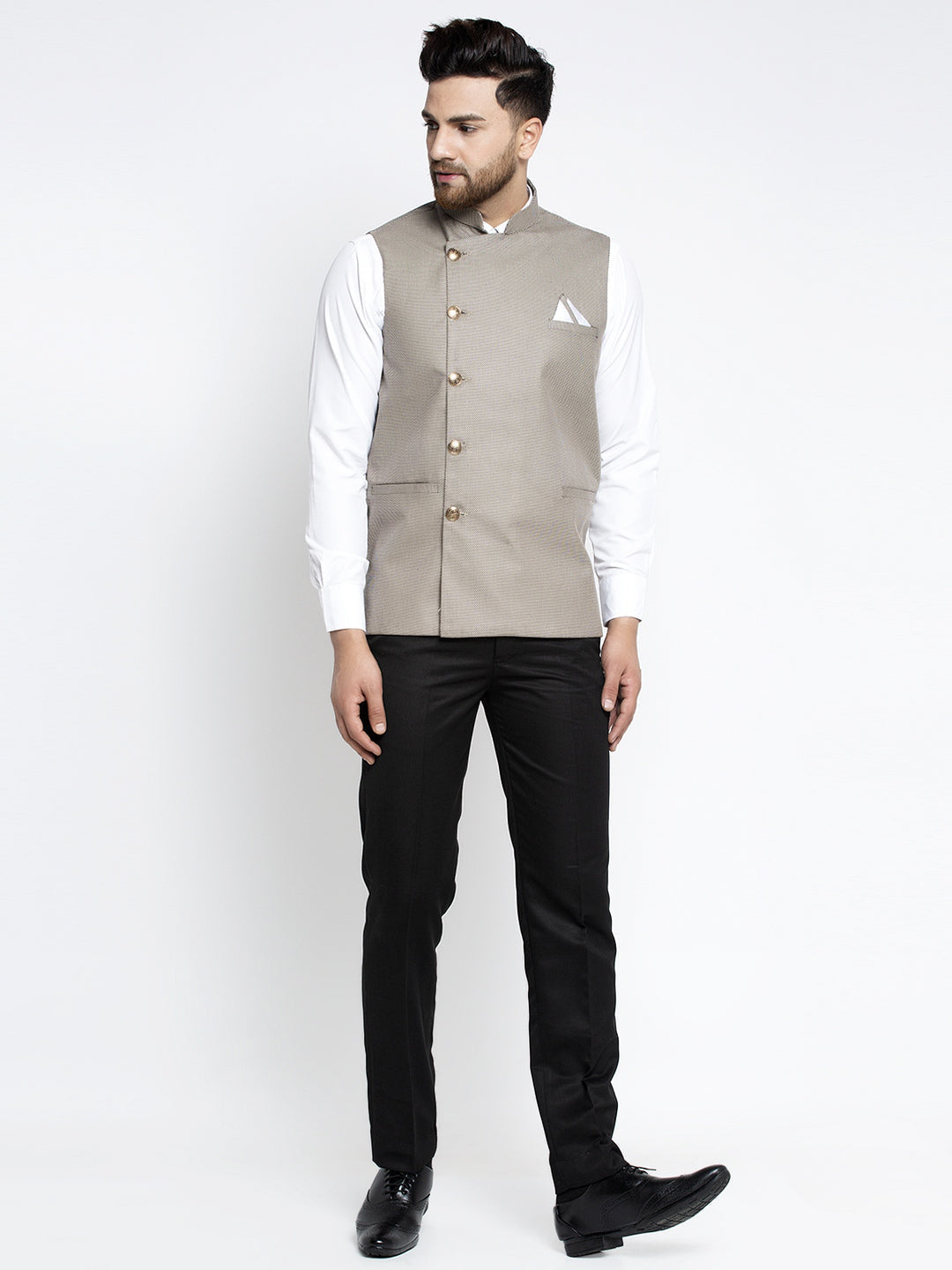 Jompers Men's Grey Nehru Jacket | Grocsy