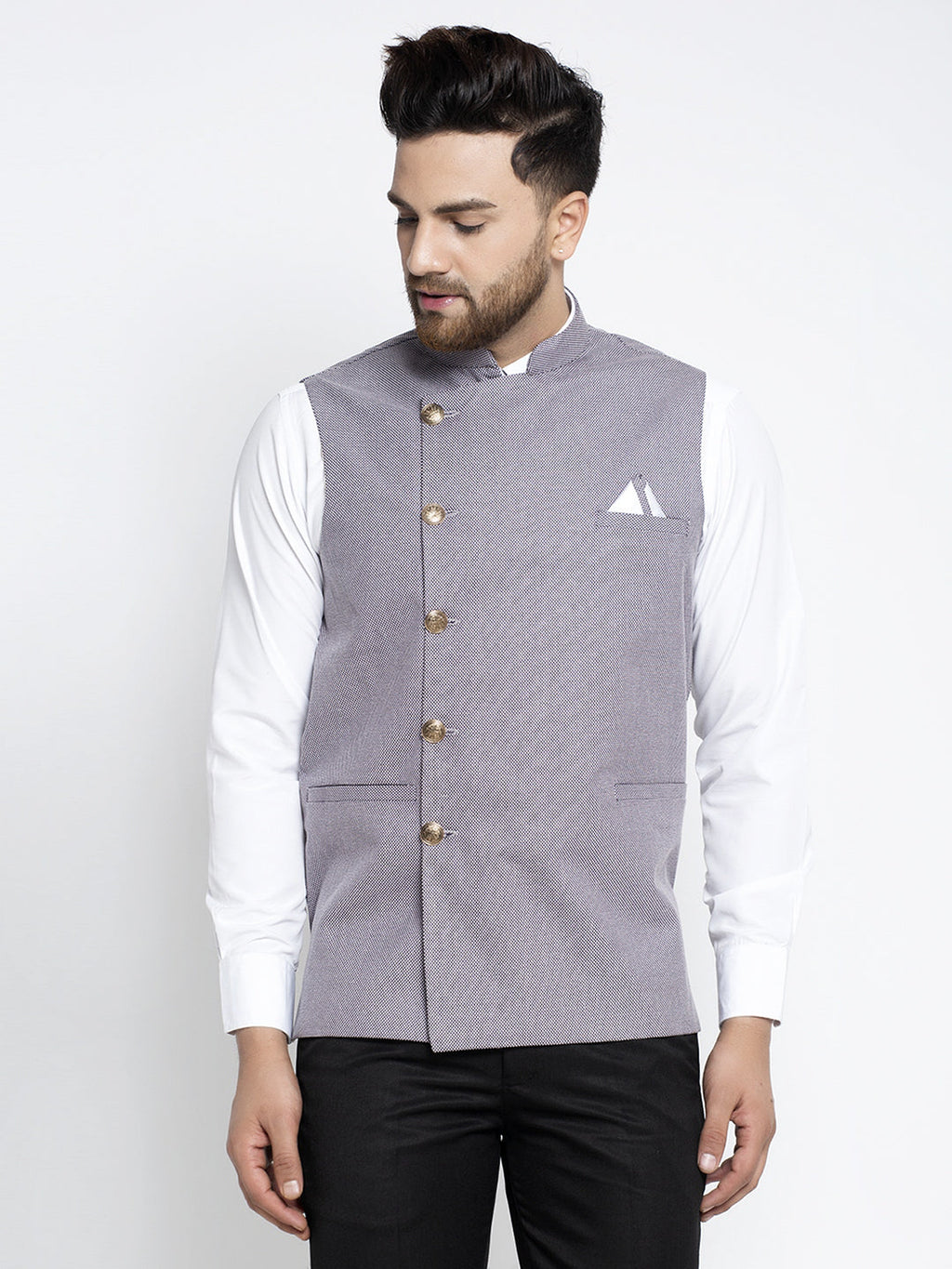 Jompers Men's Purple Nehru Jacket | Grocsy