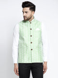 Jompers Men Green Embroidered Nehru Jacket | Grocsy
