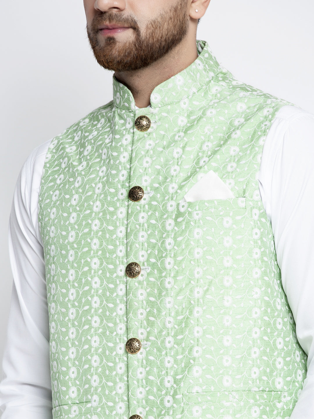 Jompers Men Green Embroidered Nehru Jacket | Grocsy