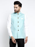 Jompers Men Beautiful Blue Embroidered Nehru Jacket | Grocsy