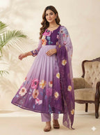 Teeya Creation Womens New Fancy Fox Georgette Heavy Quality Fabric With Handwork Purple Gown Set | Grocsy