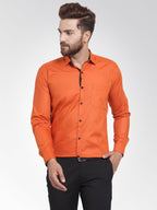 Jainish Dark Orange Formal Shirt with black detailing ( SF 411DO ) | Grocsy