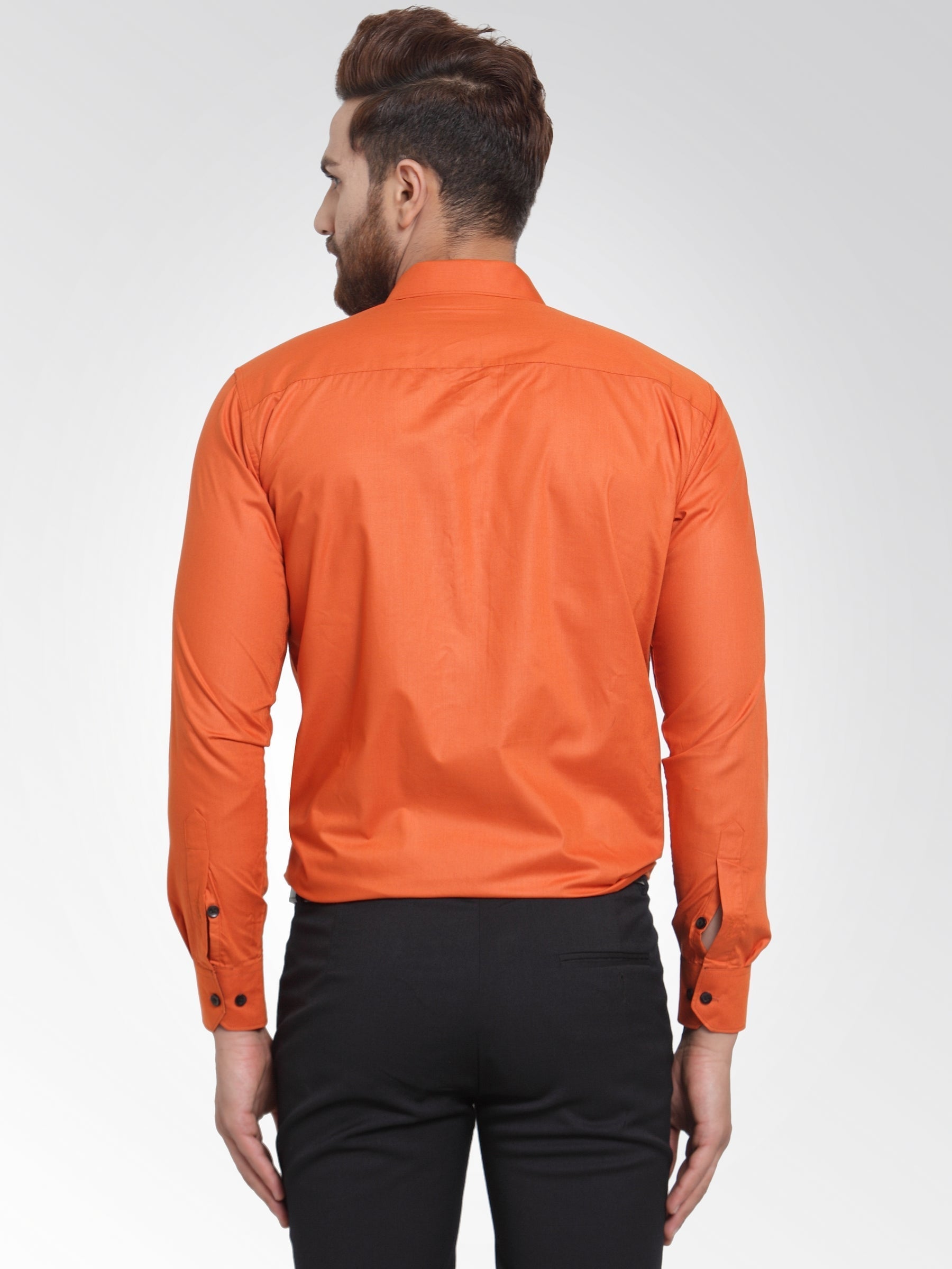 Jainish Dark Orange Formal Shirt with black detailing ( SF 411DO ) | Grocsy
