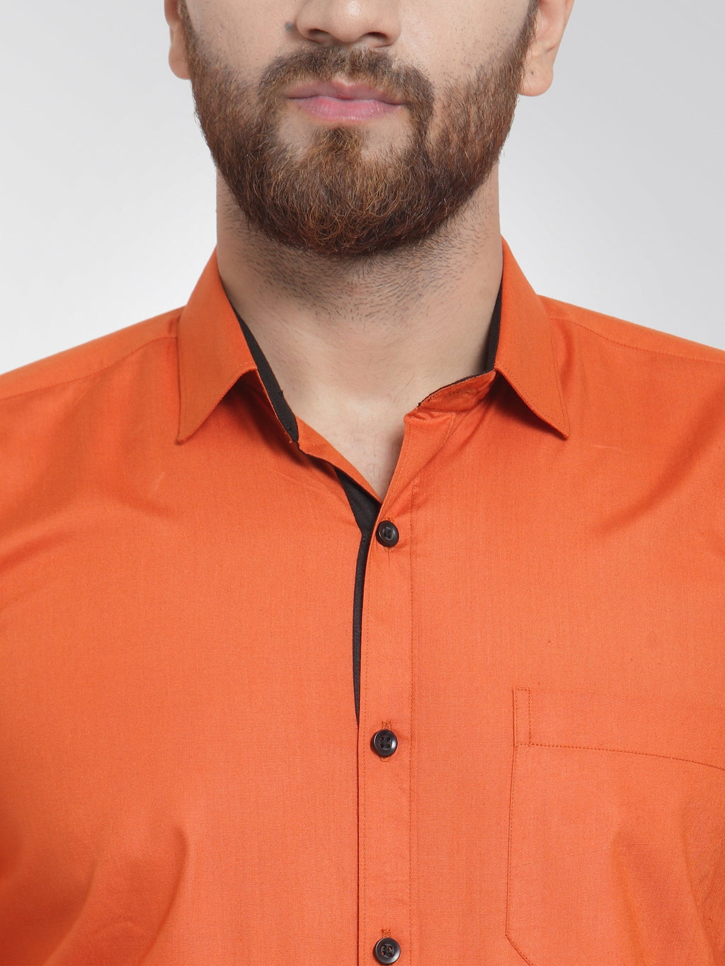 Jainish Dark Orange Formal Shirt with black detailing ( SF 411DO ) | Grocsy