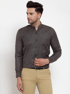 Jainish Grey Melange Men's Cotton Solid Mandarin Collar Formal Shirts ( SF 726Charcoal ) | Grocsy