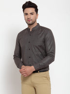 Jainish Grey Melange Men's Cotton Solid Mandarin Collar Formal Shirts ( SF 726Charcoal ) | Grocsy