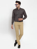 Jainish Grey Melange Men's Cotton Solid Mandarin Collar Formal Shirts ( SF 726Charcoal ) | Grocsy