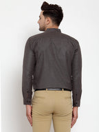 Jainish Grey Melange Men's Cotton Solid Mandarin Collar Formal Shirts ( SF 726Charcoal ) | Grocsy