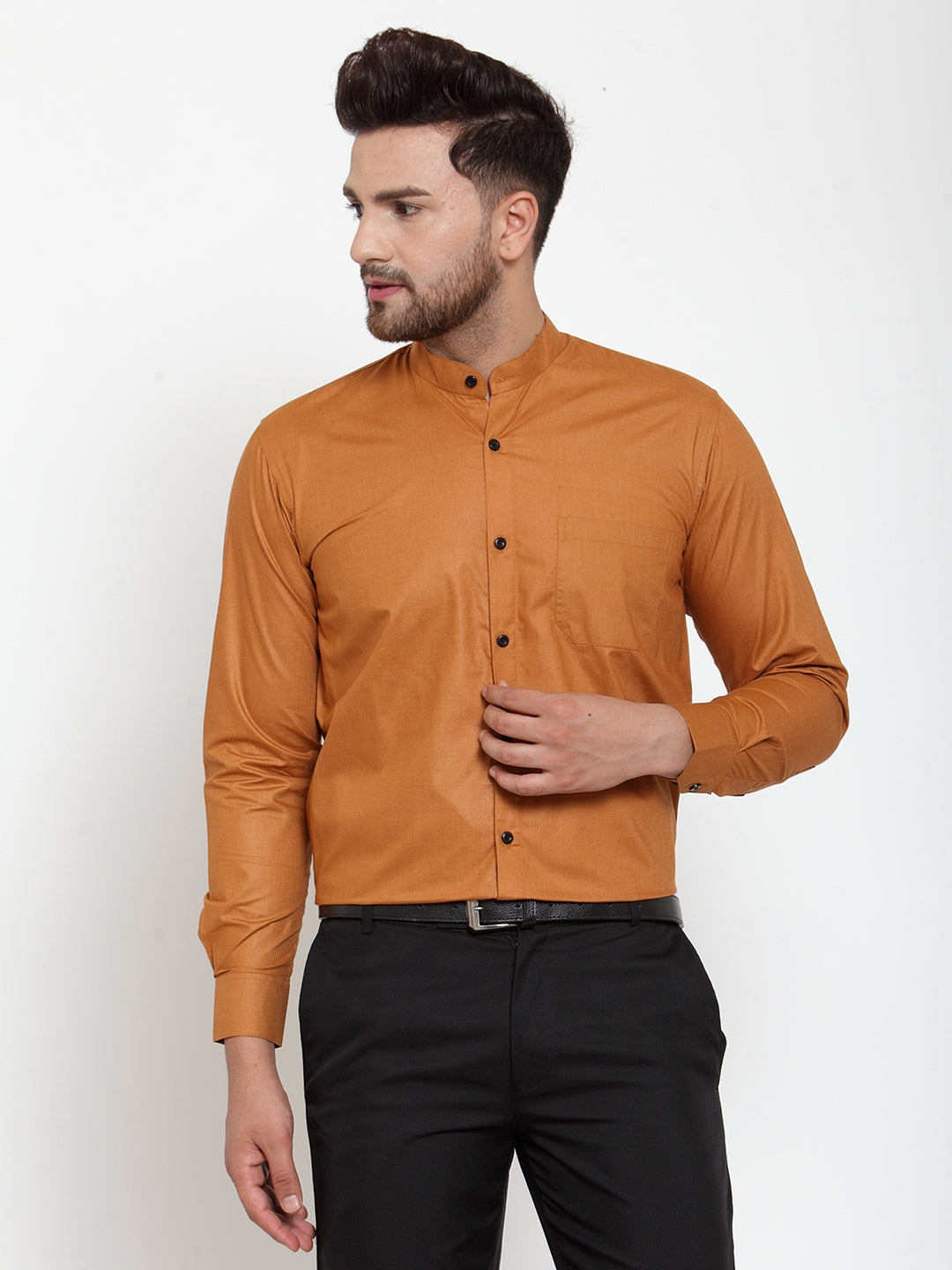 Jainish Rust Men's Cotton Solid Mandarin Collar Formal Shirts ( SF 726Rust ) | Grocsy