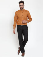 Jainish Rust Men's Cotton Solid Mandarin Collar Formal Shirts ( SF 726Rust ) | Grocsy