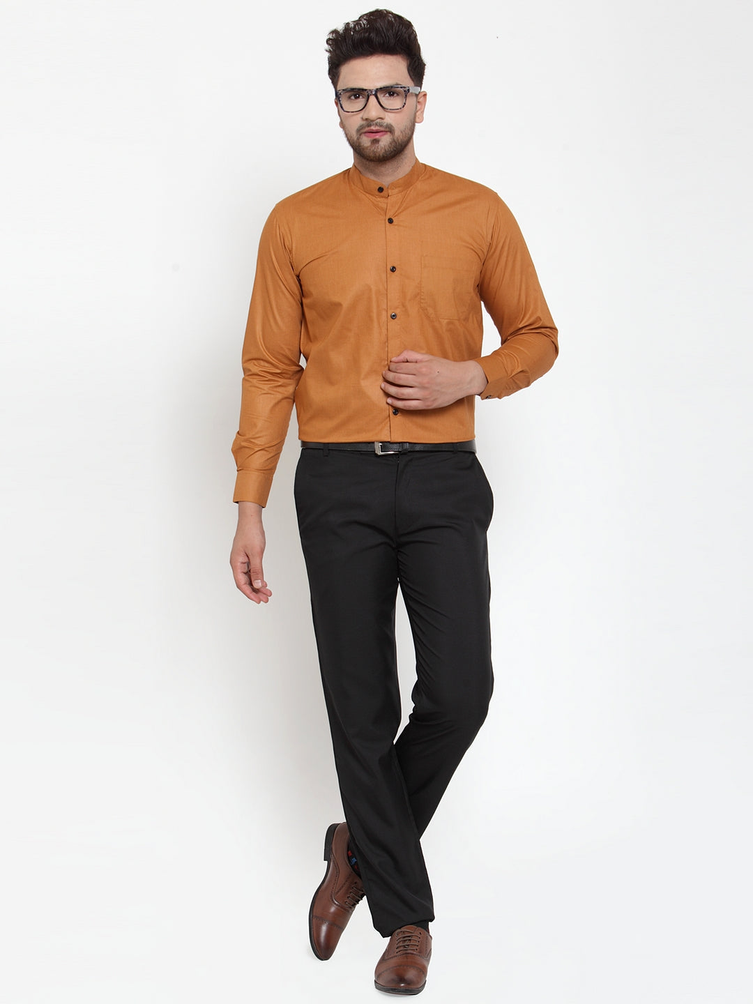 Jainish Rust Men's Cotton Solid Mandarin Collar Formal Shirts ( SF 726Rust ) | Grocsy