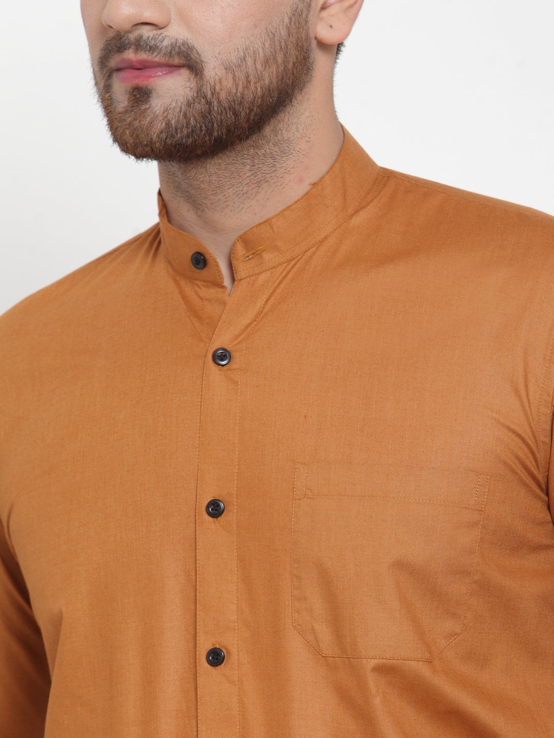 Jainish Rust Men's Cotton Solid Mandarin Collar Formal Shirts ( SF 726Rust ) | Grocsy