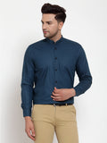 Jainish Navy Men's Cotton Solid Mandarin Collar Formal Shirts ( SF 726Teal ) | Grocsy