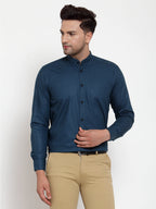 Jainish Navy Men's Cotton Solid Mandarin Collar Formal Shirts ( SF 726Teal ) | Grocsy