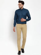 Jainish Navy Men's Cotton Solid Mandarin Collar Formal Shirts ( SF 726Teal ) | Grocsy