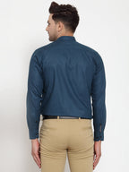 Jainish Navy Men's Cotton Solid Mandarin Collar Formal Shirts ( SF 726Teal ) | Grocsy