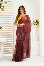 Vastranavya Dark Brown Digital Printed Linen Ready To Wear Designer Saree with Unstitched Blouse | Grocsy