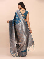 Shree Shyam Fashion Banarasi Silk Teal Blue Saree | Grocsy