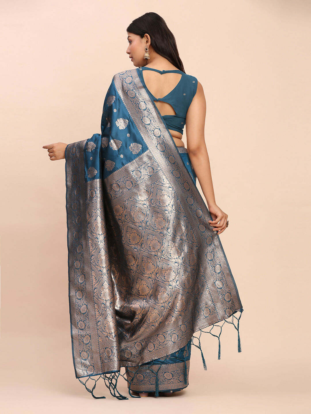 Shree Shyam Fashion Banarasi Silk Teal Blue Saree | Grocsy