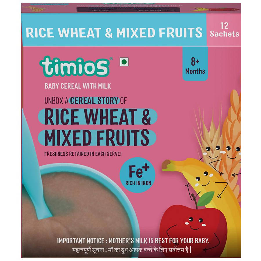 Timios Organic Rice Wheat Mixed Fruit Baby Cereal | Grocsy