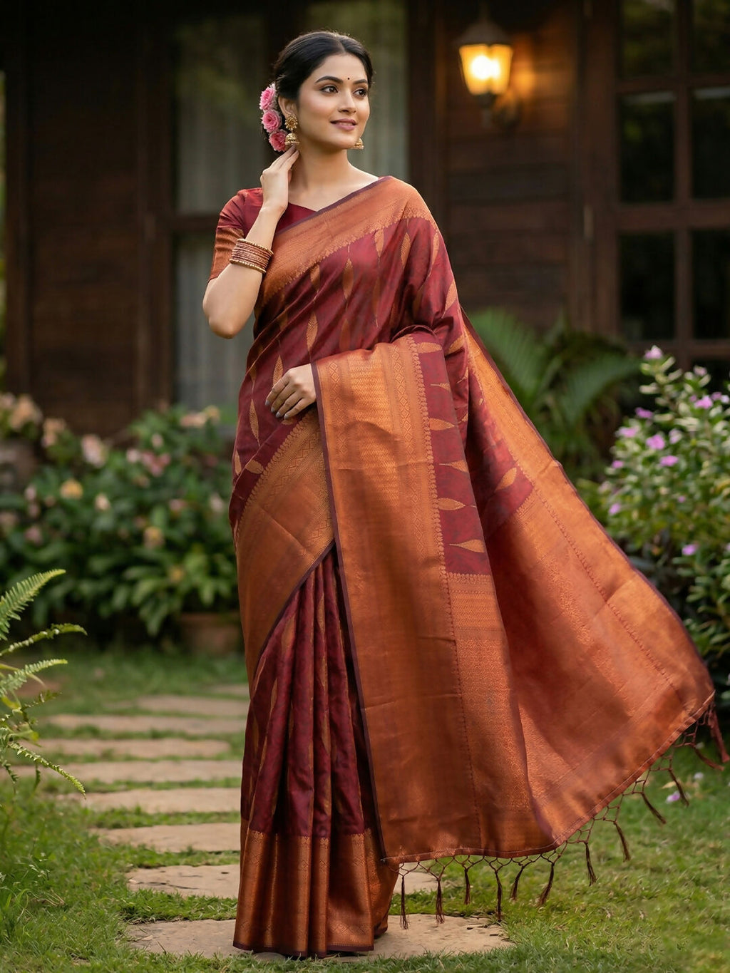 Shree Shyam Fashion Maroon Silk Blend Saree | Grocsy