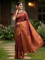 Shree Shyam Fashion Maroon Silk Blend Saree | Grocsy