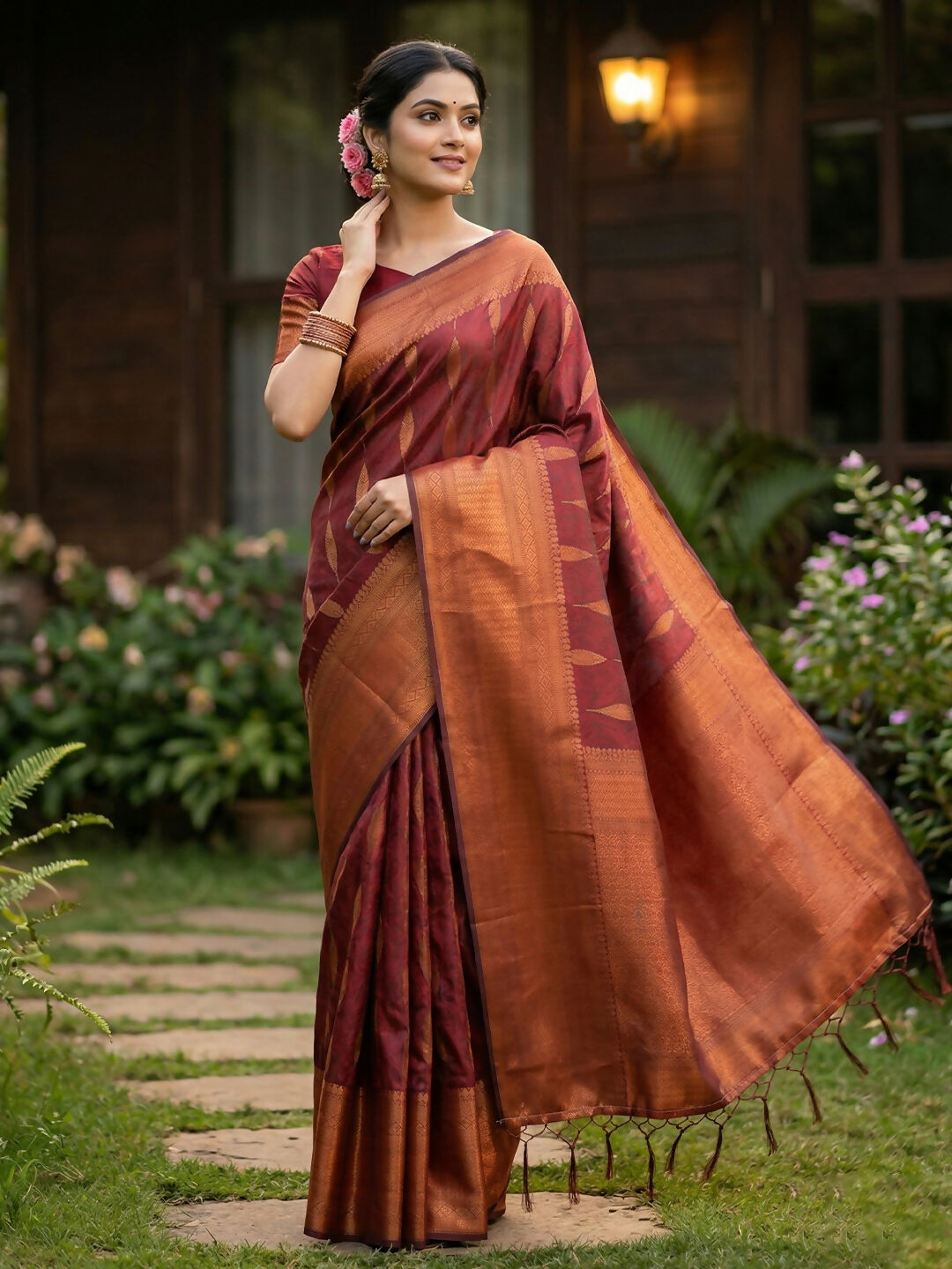 Shree Shyam Fashion Maroon Silk Blend Saree | Grocsy