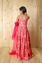Aayaa Designer Printed Silk Embroidery Kids Lehenga Choli - Pink | Grocsy