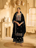 Anaita Black Embroidered Velvet Stitched Plazo Suit | Grocsy