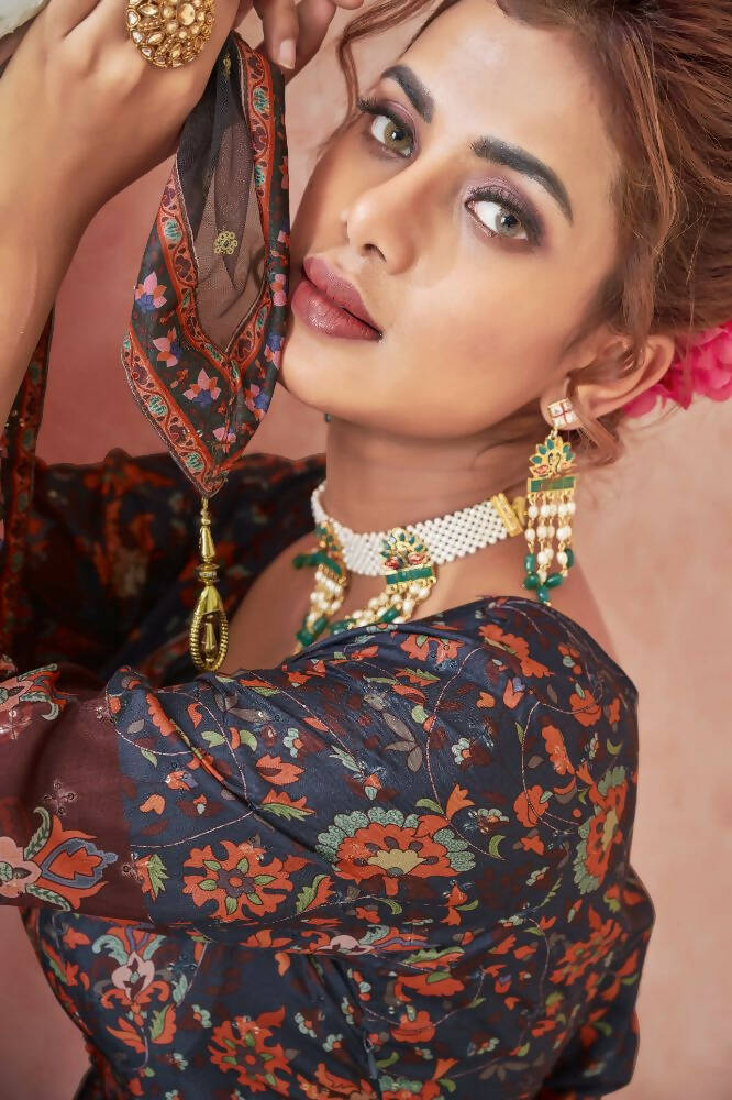 Everywhere Designer Navy Blue Dola Silk Gown With Dupatta - Anbazaar | Grocsy