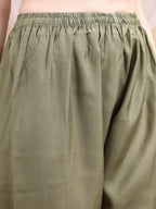 Embroidered Kurta With Pant & Printed Dupatta, Olive - Hiral Fashion | Grocsy