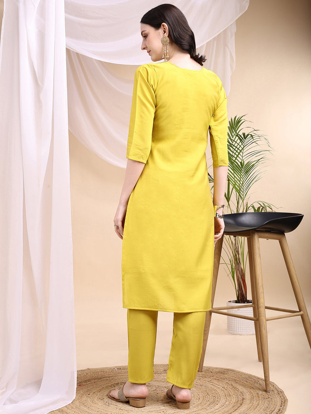Embroidered Kurta With Pant & Printed Dupatta, Yellow - Hiral Fashion | Grocsy