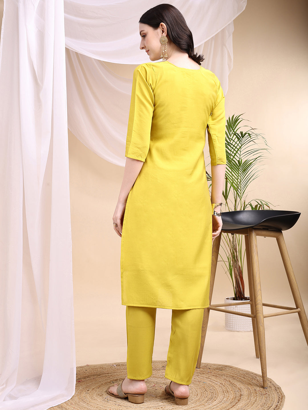 Embroidered Kurta With Pant & Printed Dupatta, Yellow - Hiral Fashion | Grocsy