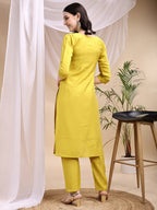 Embroidered Kurta With Pant & Printed Dupatta, Yellow - Hiral Fashion | Grocsy